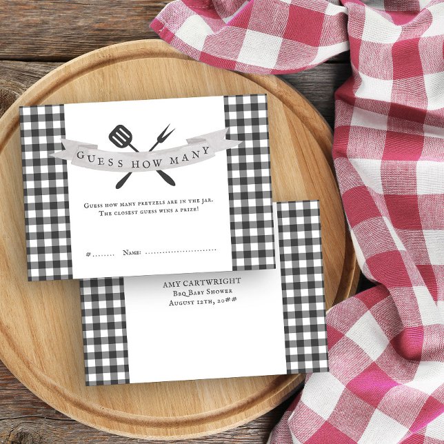 Tarjeta De Recepción BBQ Baby Shower Adivina cuántas cartas de juego ru (Guess how many game cards from my Rustic Farmhouse BBQ Baby Shower collection)
