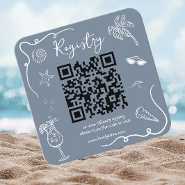 Tarjeta De Recepción Beach Doodle Bridal Shower QR Code  Registry