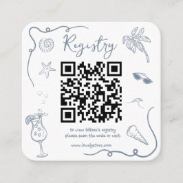 Tarjeta De Recepción Beach Doodle QR Code Bridal Shower Registry