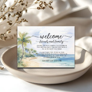 Tarjeta De Recepción Beach Palm Tree Bienvenida Regalo Bag Basket Place