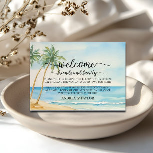 Tarjeta De Recepción Beach Palm Tree Bienvenida Regalo Bag Basket Place