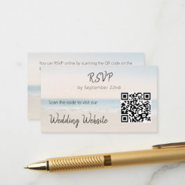 Tarjeta De Recepción Beach RSVP con gabinete de código QR de sitio web