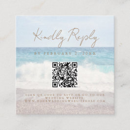 Tarjeta De Recepción Beach Sunset Seaside Wedding Scan Code RSVP