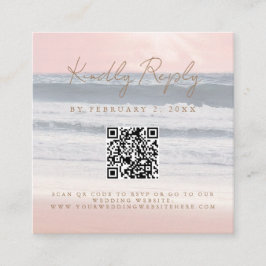 Tarjeta De Recepción Beach Sunset Seaside Wedding Scan Code RSVP