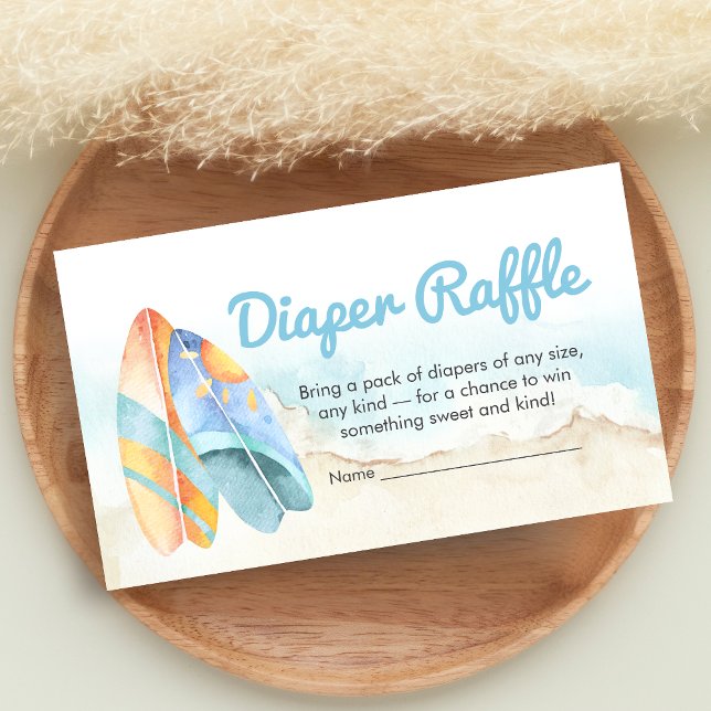 Tarjeta De Recepción Beach Surf Baby on Board Baby Shower Diaper Raffle (Baby on Board Baby Shower Diaper Raffle)