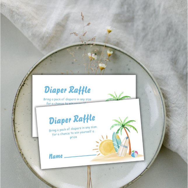 Tarjeta De Recepción Beach Surf Sun Palm Diaper Raffle Baby Shower (Beach Surf Sun Palm Diaper Raffle Baby Shower Enclosure Card)