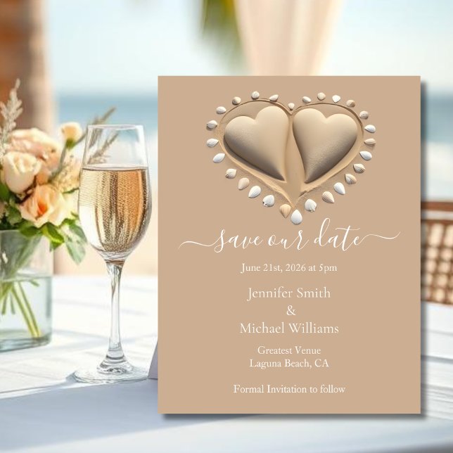 Tarjeta De Recepción Beach Wedding Sand Hearts-Save Our Date (Beach Wedding Sand Hearts-Save Our Date Enclosure Card )