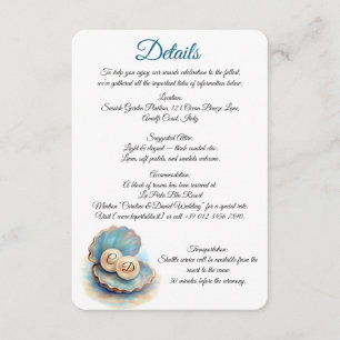 Tarjeta De Recepción Beach Wedls Pearls Shell elegante tema del océano