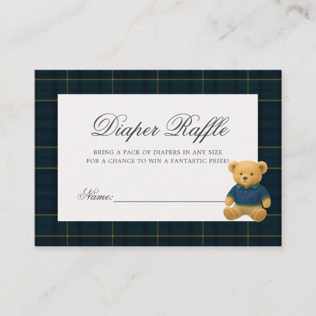 Tarjeta De Recepción Bear Baby Shower Diaper Raffle (Anverso)