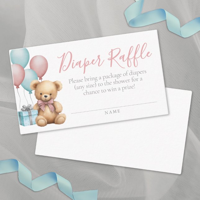 Tarjeta De Recepción Bear Baby Shower Diaper Raffle (Bear Baby Shower Diaper Raffle Enclosure Card)