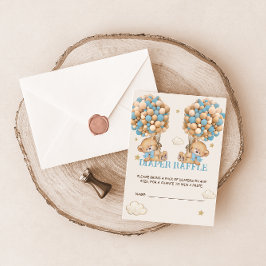 Tarjeta De Recepción Bear Balloon Bearly Wait Twins Blue Diaper Raffle
