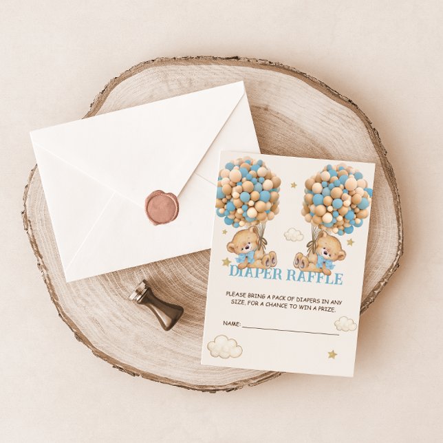 Tarjeta De Recepción Bear Balloon Bearly Wait Twins Blue Diaper Raffle (Subido por el creador)