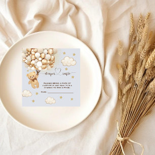 Tarjeta De Recepción Bear Balloon Blue Diaper Raffle