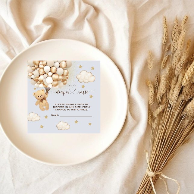 Tarjeta De Recepción Bear Balloon Blue Diaper Raffle (Subido por el creador)