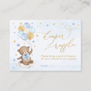 Tarjeta De Recepción Bear Balloon Blue Gold Stars Boys for Baby Boy