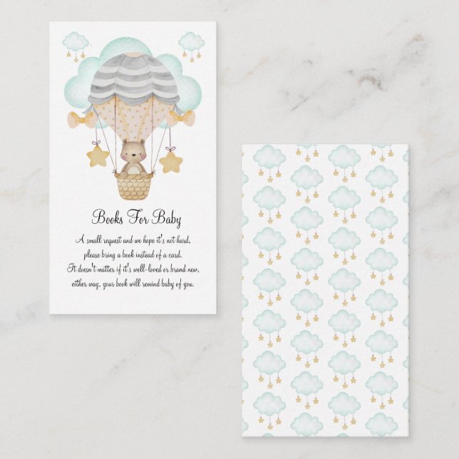 Tarjeta De Recepción Bear Balones De Aire Caliente Libros Azules Para B (Anverso / Reverso)