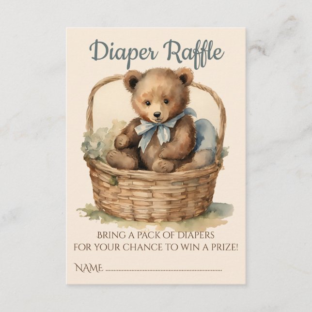Tarjeta De Recepción Bear Bear Cub Boy Baby Shower Diaper Raffle (Anverso)