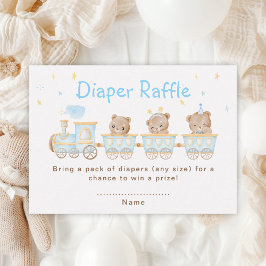 Tarjeta De Recepción Bear Blue Train Baby Shower Diaper Raffle