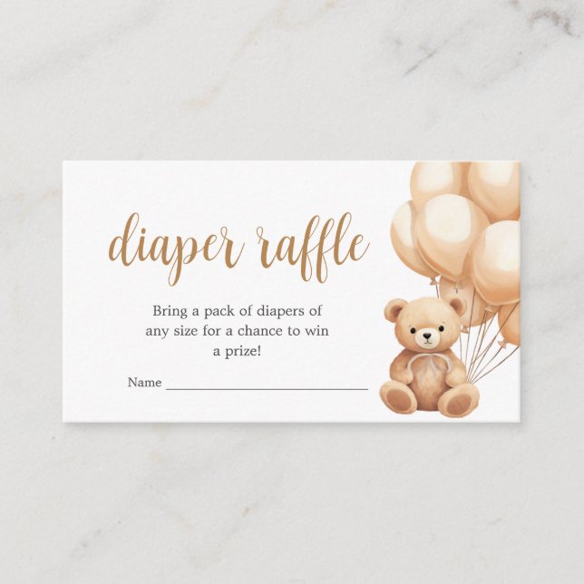 Tarjeta De Recepción Bear Brown Balloon Baby Shower Diaper Raffle (Anverso)