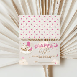 Tarjeta De Recepción Bear Cute Globos Rubor Pink Diaper Raffle