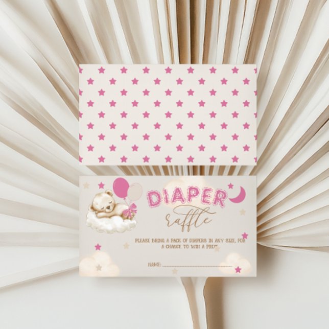 Tarjeta De Recepción Bear Cute Globos Rubor Pink Diaper Raffle (Subido por el creador)