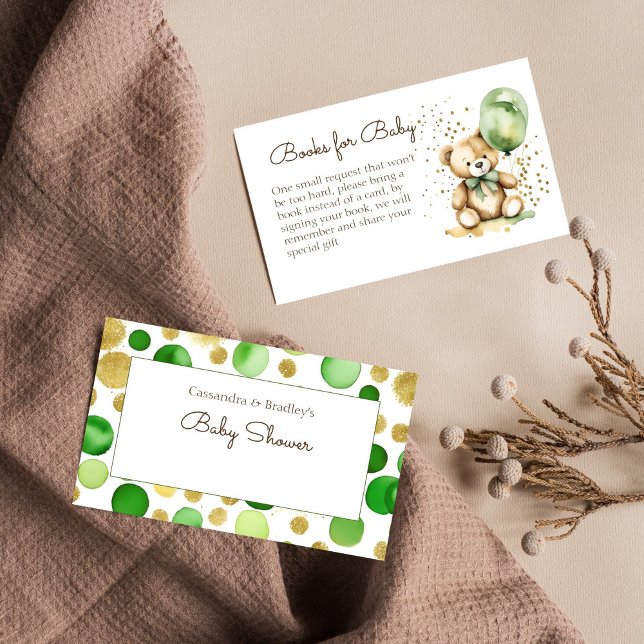 Tarjeta De Recepción Bear espera libros de ducha para bebé (Bearly wait teddy bear baby shower books for baby enclosure card cute teddy bear sage green balloons)