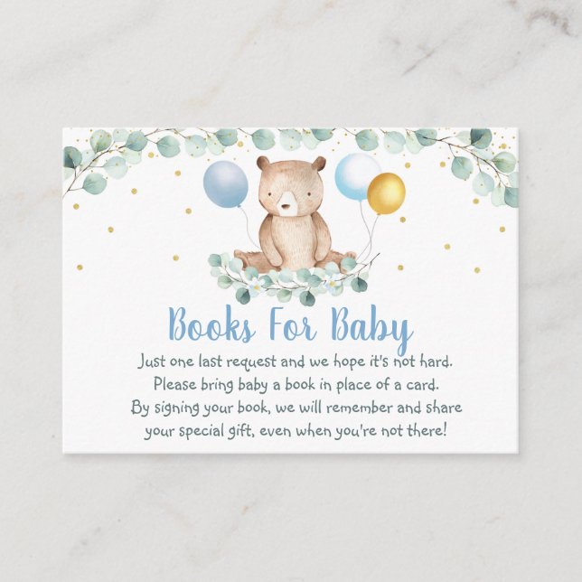 Tarjeta De Recepción Bear Greenery Gold Blue Baby Shower Solicitud de l (Anverso)