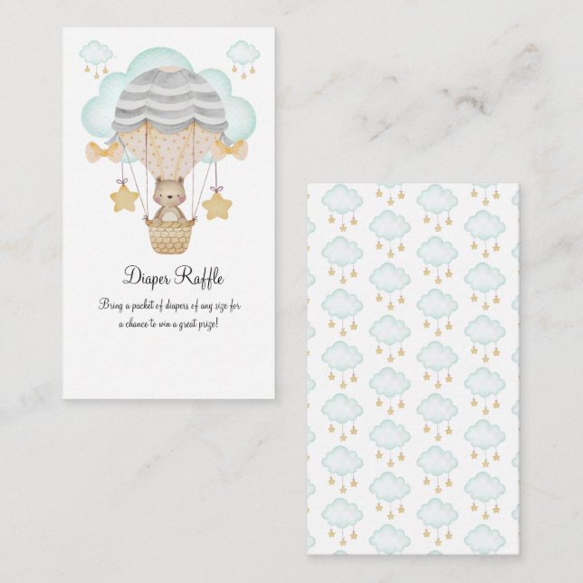 Tarjeta De Recepción Bear Hot Air Balloons Blue Diaper Raffle (Anverso / Reverso)