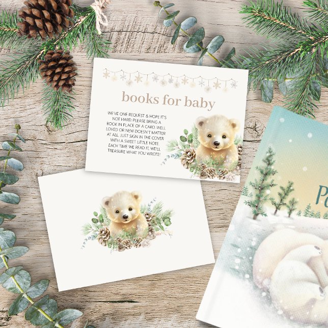 Tarjeta De Recepción Bear libros de Baby Shower para bebé en invierno (elegant books for baby card enclosures for book gifts request cards from the mommy to be for winter)