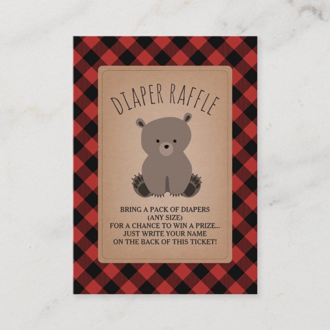 Tarjeta De Recepción Bear Plaid Baby Shower Diaper Raffle (Anverso)