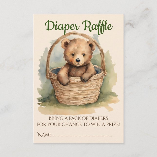 Tarjeta De Recepción Bear Sexo Neutral Baby Shower Diaper Raffle (Anverso)