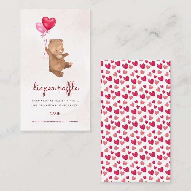 Tarjeta De Recepción Bear Valentine Chica Baby Shower Diaper Raffle (Anverso / Reverso)
