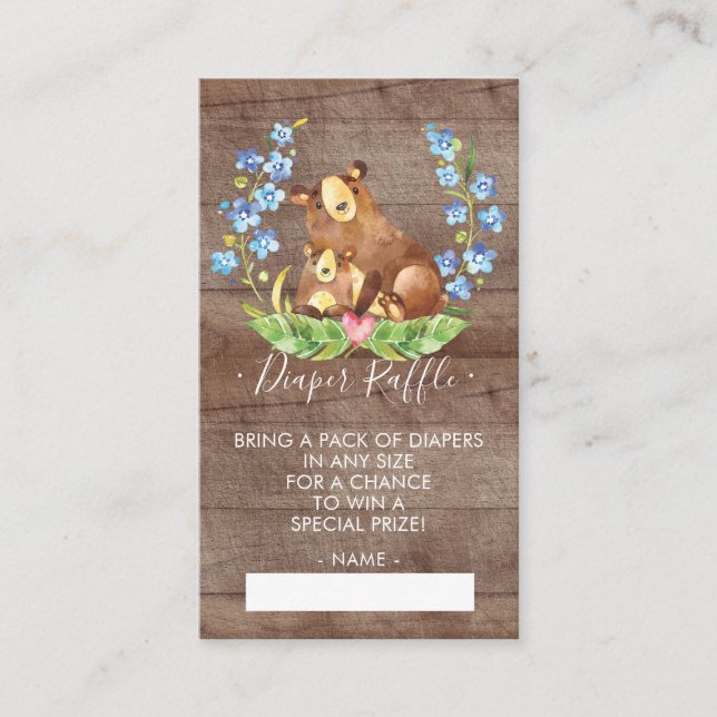 Tarjeta De Recepción Bear Woodland Baby Shower Diaper Raffle Ticket (Anverso)