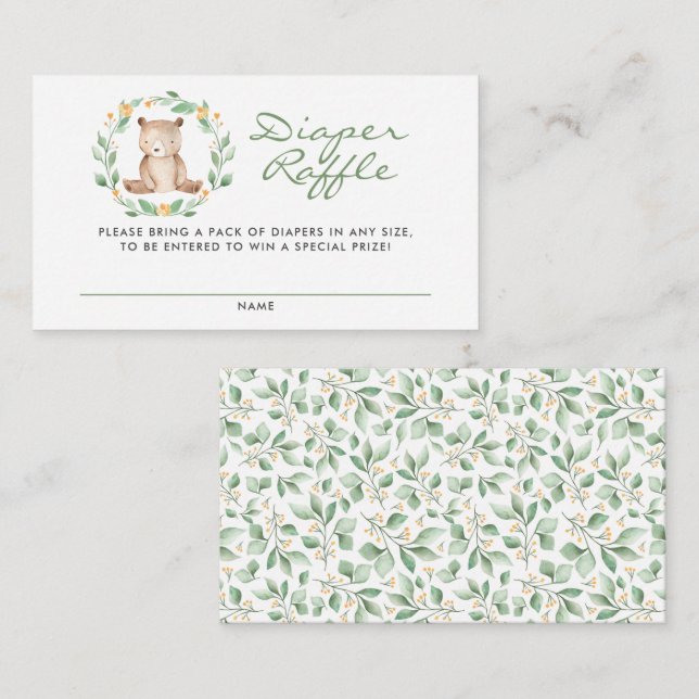Tarjeta De Recepción Bear Wreath Baby Shower Diaper Raffle (Anverso / Reverso)