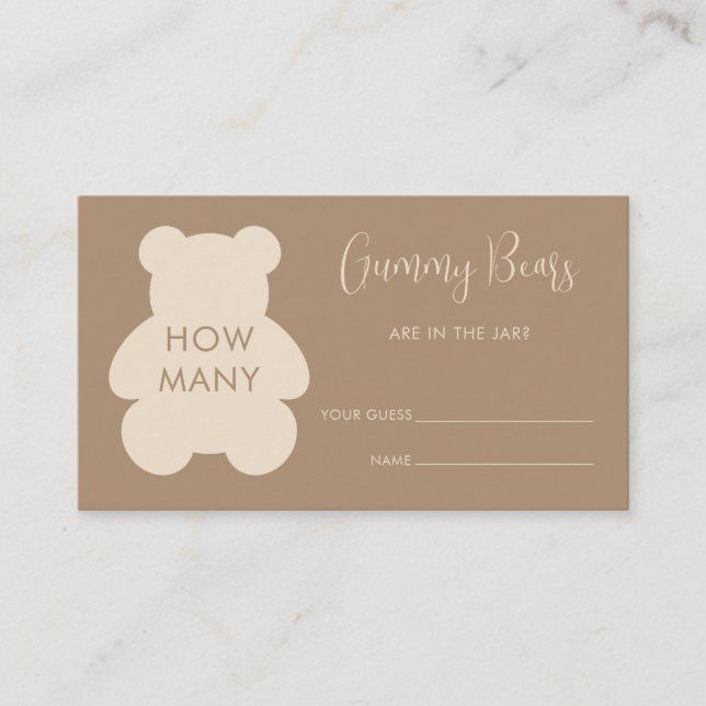 Tarjeta De Recepción Bearly Wait Beige Guess How Many Gummy Bears (Anverso)