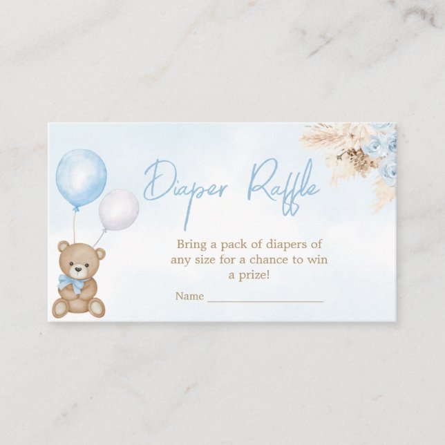 Tarjeta De Recepción Bearly Wait Blue Bear Baby Shower Diaper Raffle (Anverso)