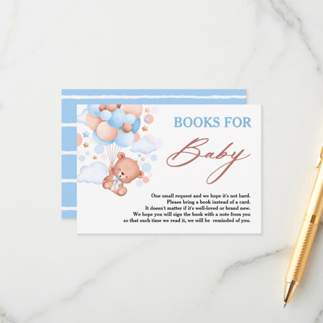 Tarjeta De Recepción Bearly Wait Blue Teddy Bear Boys para bebé (Anverso/Reverso In Situ)