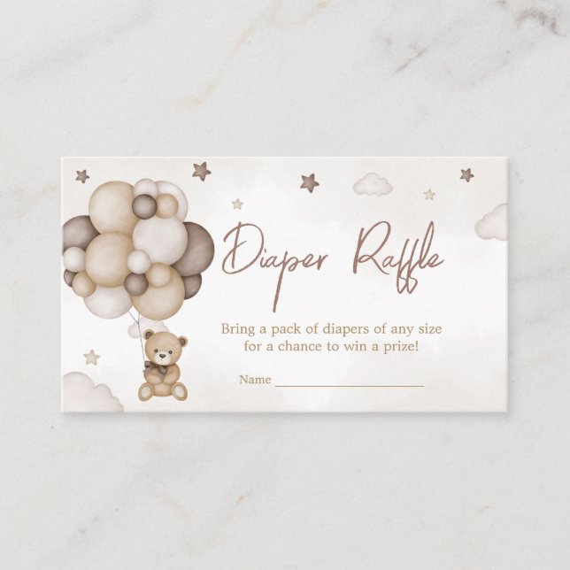 Tarjeta De Recepción Bearly Wait Brown Balloon Diaper Raffle (Anverso)