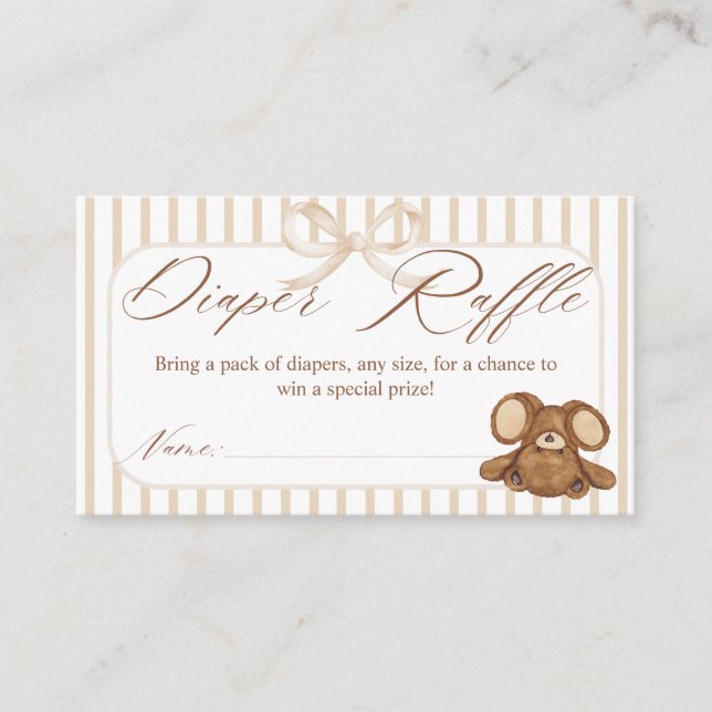 Tarjeta De Recepción Bearly Wait Elegant Baby Shower diaper raffle (Anverso)