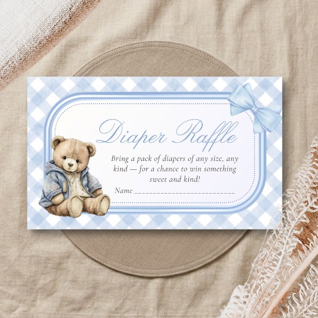 Tarjeta De Recepción Bearly Wait Elegant Bear Baby Shower Diaper Raffle (Blue Bear Baby Shower Diaper Raffle)