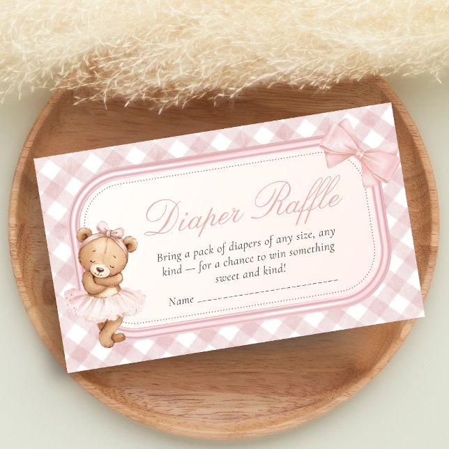 Tarjeta De Recepción Bearly Wait Elegant Bear Baby Shower Diaper Raffle (Pink Bear Baby Shower Diaper Raffle)