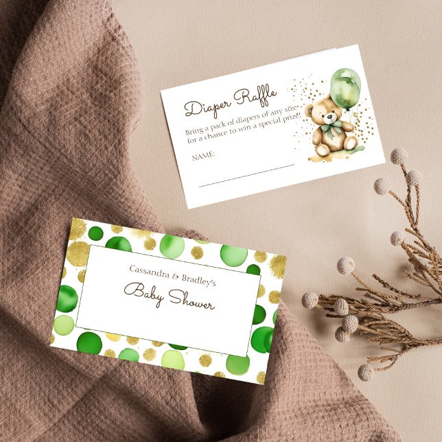Tarjeta De Recepción Bearly wait green baby ducha diaper raffre (Bearly wait green gold teddy bear baby shower diaper raffle card)
