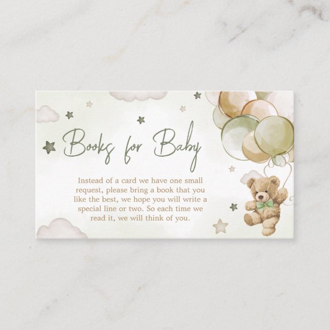 Tarjeta De Recepción Bearly Wait Green Balloon Boloon Boons for Baby (Anverso)