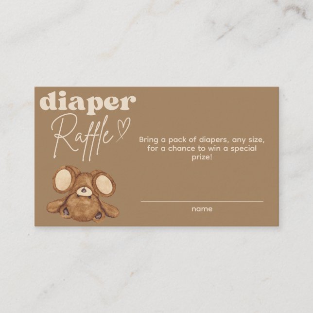 Tarjeta De Recepción Bearly Wait Moderno Baby Shower Diaper Raffle (Anverso)
