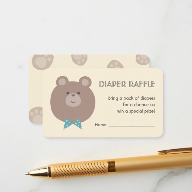 Tarjeta De Recepción Beary Cute Boy Baby Shower Diaper Raffle Ticket (Anverso/Reverso In Situ)