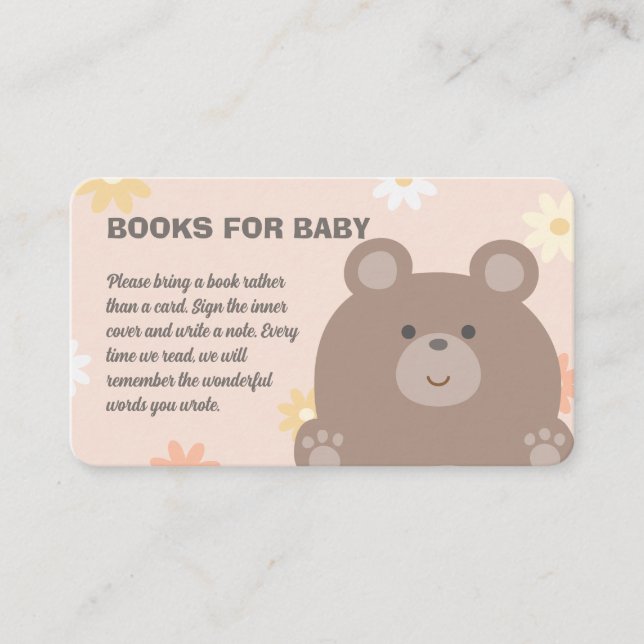 Tarjeta De Recepción Beary Cute Pink Daisione Libros De Baby Shower Par (Anverso)