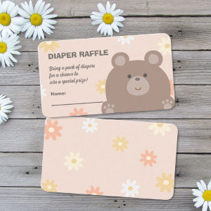 Tarjeta De Recepción Beary Cute Rosa Daisies Baby Shower Diaper Raffle