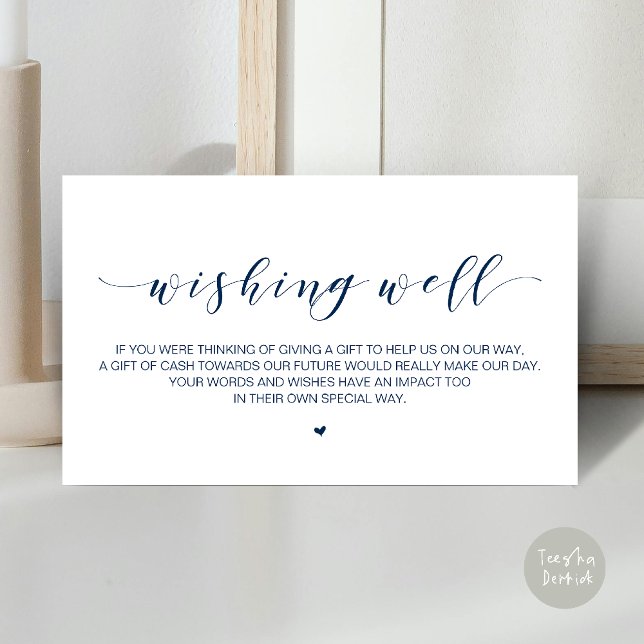 Tarjeta De Recepción Beautiful Elegant Wedding Wishing Well, Gifts (Beautiful Elegant Wedding Wishing Well, A Note On Gifts Enclosure Card in Navy Blue)