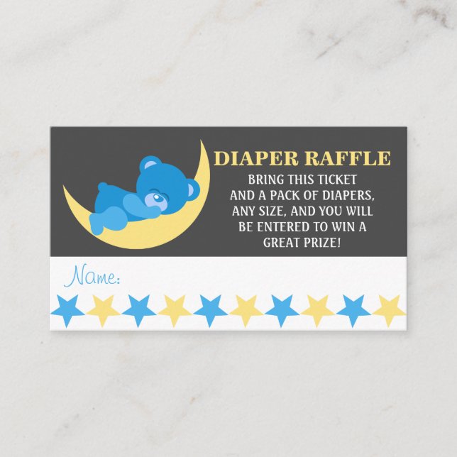Tarjeta De Recepción Bebé azul durmiente niño oso pañal Raffle Entradas (Anverso)