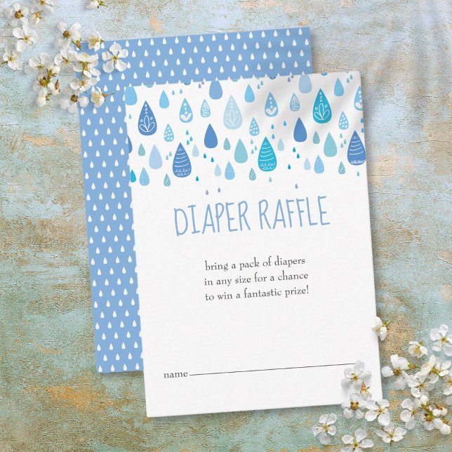 Tarjeta De Recepción Bebé Blue Lluvia Gotas de lluvia Diaper Raffle Bab (Baby Blue Raindrops Diaper Raffle Baby Shower Enclosure Card)